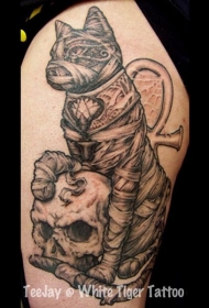 惊人的埃及猫木乃伊与骷髅纹身图案