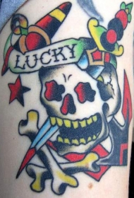 彩绘匕首刺骷髅经典纹身图案
