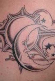 腿部黑灰太阳和月亮纹身图片