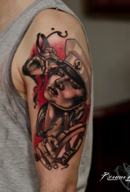 肩部全新风格的彩色水手纹身图案