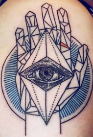 大臂黑色线条人的手与眼睛几何风格纹身图案