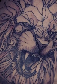 大臂简单的黑色线条卡通咆哮狮子纹身图案