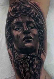 大臂黑灰希腊人像雕像纹身图案