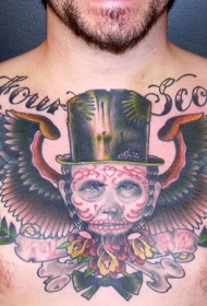 胸部墨西哥土著肖像翅膀纹身图案