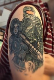 漫画风格彩色视频游戏英雄纹身图案