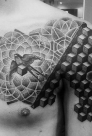 胸部立体方块模型和燕子纹身图案