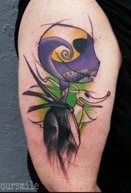 大腿漫画风格的彩色卡通怪物纹身图案