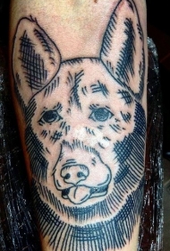 德国牧羊犬肖像黑色线条纹身图案