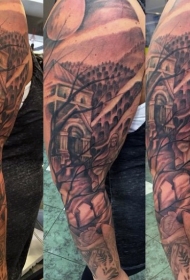 大臂可怕的黑灰大墓地风景纹身图案