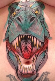 腹部newschool彩色恐龙头纹身图案