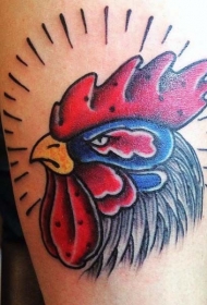 old school彩绘邪恶公鸡头部纹身图案