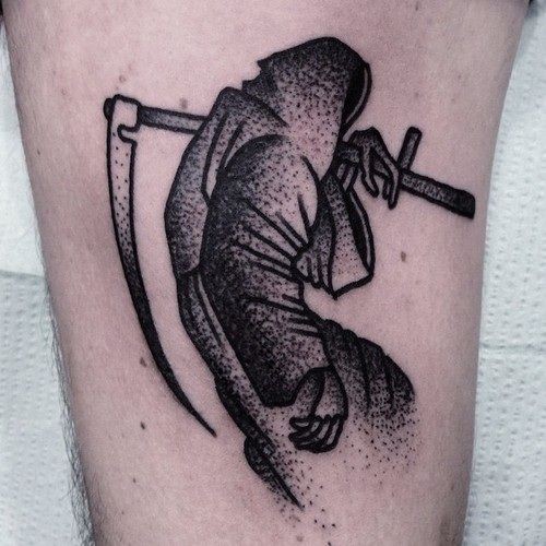 死神的黑色点刺纹身图案