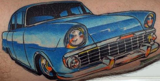 蓝色的汽车纹身图案