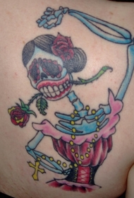 肩部彩色骷髅舞探戈纹身图案