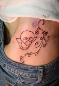 腰部简约线条无色鸟纹身图案