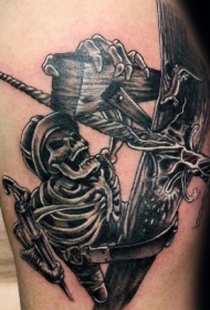 肩部黑白插画风格骷髅纹身图案