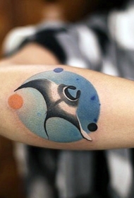 手臂小圆形彩色游泳射线纹身图案