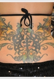 腰部漂亮的彩绘花朵图腾纹身图案