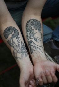 手臂old school女性肖像纹身图案