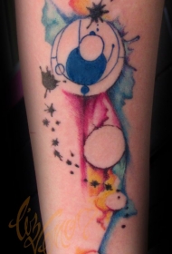 有趣的卡通风格五彩泼墨几何手臂纹身图案