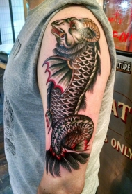 new schoo大臂羊头鱼身怪异个性的纹身图案