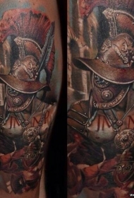 腿部插画风格彩色复古角斗士纹身