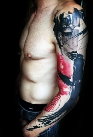 花臂彩色水墨纹身图案