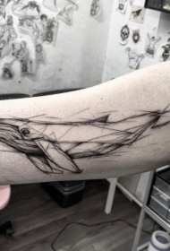 小臂黑色线条素描鲸鱼纹身图案