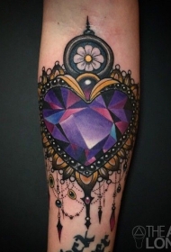 手臂new school彩色心形钻石纹身图案