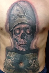 腹部彩色骷髅戴帽子纹身图案