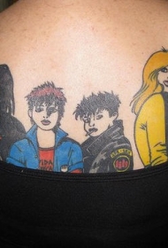 背部彩色的卡通时尚人士纹身图案