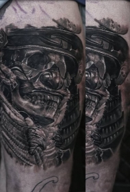 黑灰风格武士面具和绳子纹身图案