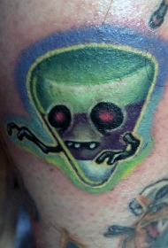 大腿上可爱的三角形怪物纹身图案