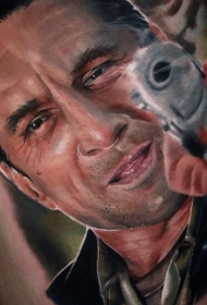 全新学校风格彩色男人肖像纹身