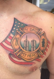 胸部彩色美国标志纪念纹身图片