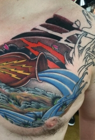 胸部彩色水瓶座象征纹身图案