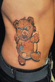 侧肋熊形状的巫毒娃娃彩色纹身图案
