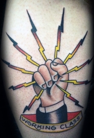 手臂老学校的风格色彩的口号标志纹身