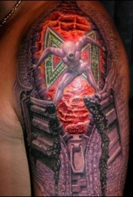 手臂拉链形状和怪物彩绘纹身图案