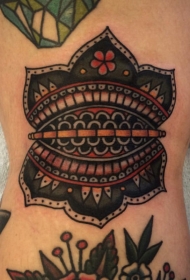 腿部彩色old school门铰链纹身图案