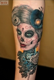 优雅的死亡女郎个黑色玫瑰纹身图案