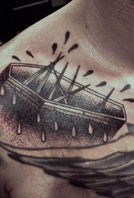 锁骨雕刻风格黑色棺材纹身图案