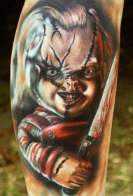 腿部彩色恐怖电影色狂玩偶纹身图片