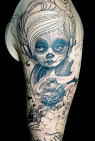 肩部漂亮的新风格死亡女孩纹身图片