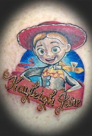 漫画风格彩色滑稽的牛仔女郎和子纹身图案