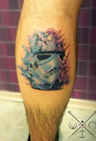 腿部彩色风暴骑兵头盔纹身图案