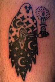 腿部黑色有趣的鬼蜡烛纹身图片