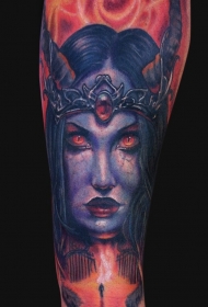 插画风格彩色可怕的女人肖像纹身图案