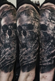 肩部黑白金属骷髅骨架纹身图案