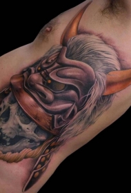 腰侧新日式武士头骨与恶魔头盔纹身